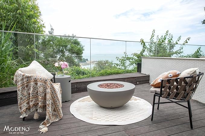AMS Fireplace | Modeno | Roca | Fire Pit Table | Cover and Lava Rocks Included | (Fuel: Propane Gas - Light Gray)
