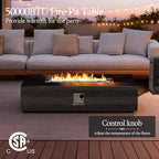 UPHA 56-inch Outdoor Propane Gas Fire Pit Table 50000 BTU Concrete Round FirePit for Outside Patio with Propane Tank Cover, Blue Glass Rocks, Rain Cover, Grey Texture