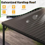 8x8FT Lean to Gazebo, Outdoor Hardtop Wall Mounted Gazebo with Gutter & Sloping Galvanized Steel Roof, Metal Hard Top Awnings for Deck, Porch, Backyard- Brown