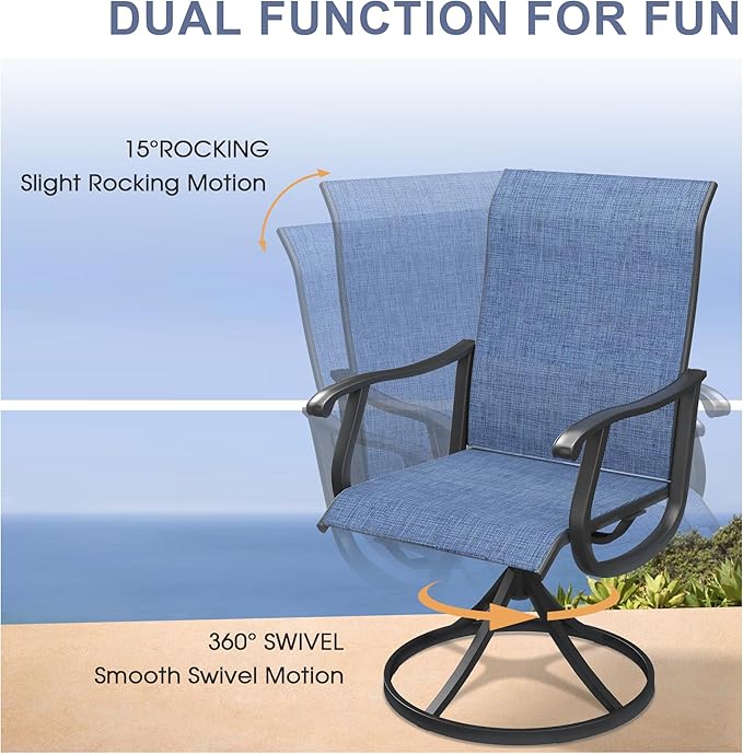 VICLLAX 5 Pieces Outdoor Dining Set, Patio Furniture Set of 4 Patio Swivel Dining Chairs and Square Patio Table, Navy Blue Chairs & Black Tabletop