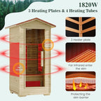 1 Person Outdoor Infrared Sauna - 3D Fast Heating Home Spa Sauna w/Chromotherapy Light, Wooden Sauna Room Kit w/Bluetooth Speaker (CE Certified,110V)