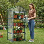 Outvita Mini Greenhouse, Small PVC Plant Green House with 4 Tiers Rack, Shelf Clips, Roll-up Zipper Door, Gardening Supplies for Indoor Outdoor Seedling Frost Protection, 27"x19.6"x63" Transparent