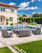 Luxury 22x24/22x25 6-Inch Outdoor Cushions for 5 Peice Patio Furniture Set - Set of 5 Water-Resistant Pillow for Dining Rocking Swivel Chairs Loveseat Couch Sectional Sofa - Baby Blue