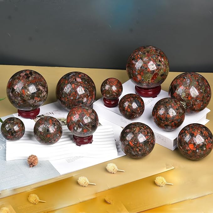 JIC Gem Brazilian Red Agate Crystal Sphere Large Gemstone Sphere Red Healing Crystal Ball with Display Stand Home Decor Meditation Grid Energy Balance (90-100mm)