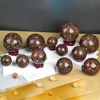 JIC Gem Large Brazilian Red Agate Crystal Sphere Gemstone Sphere Red Healing Crystal Ball with Display Stand Home Decor Meditation Grid Energy Balance (100-110mm)