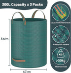Mokani Reusable Yard Waste Bags, 79 Gallon Lawn and Leaf Bags 3 Packs, Heavy Duty Garden Bags With Reinforced Handles, Camping Yard Recycling Leaf Bag for Leaves