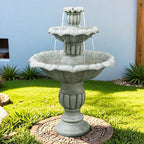 SunJet 39.3” High Modern Concrete Outdoor Water Fountain - 3 Tiered Large Floor Water Fountain and Waterfalls with Electric Pump for Garden, Patio, Yard, and Deck Decor, Featuring Natural Stone Look