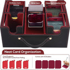 Trading Card Storage Box for MTG, card storage box with Commander Display，Multi-purpose Deck Case for MTG TCG Sports Card, 4 Toploaders, 4 Stoppers, 4 Colorful Dividers (Black & Red)