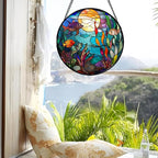 Stained Glass Window Hanging - Blue Ocean World Small Fish Coral Sun Catcher for Door Garden Home Decor Sea Suncatcher Christmas Mother's Day Birthday Gifts for Women Men Mom Nana 11.8 in