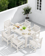 SERWALL Patio Dining Set for 4, Outdoor Dining Sets for 4 Person with 1 Umbrella Hole Cut-Out Rectangular Table and 4 Chairs, HDPE Dining Sets for Garden, Backyard, Poolside, White