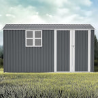 8x12 FT Storage Shed Outdoor, XL Heavy-Duty Steel Building with Window – Features Hinged Gray Doors & 4 Air Vents for Backyard, Garden, Patio, with Floor Frame (Gray)