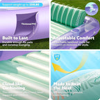 SLOOSH Inflatable Tanning Pool Lounger Float, 70" x 46" Pool Floats Adult with Pillow, 4 in 1 Suntan Tub Raft Floatie,Sunbathing Bed Lounge for Water Blow Up Kids Ball Pit Party Gifts, L-Purple Green