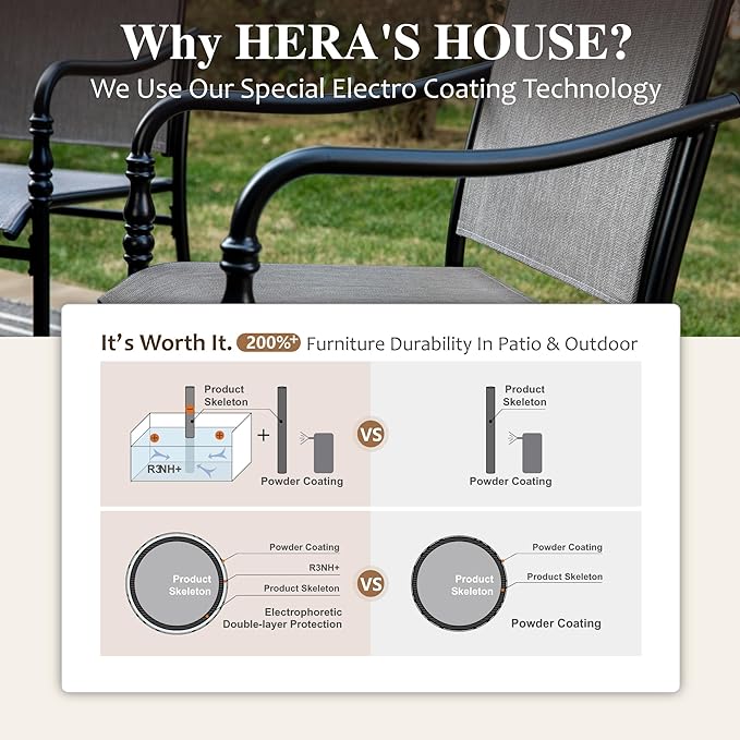 HERA'S HOUSE Square Outdoor Dining Set for 8, 9 Pieces Patio Table and Chairs Set, All Weather Black Metal Table with 8 Dining Chairs for Backyard Garden Lawn Deck Porch