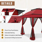 11x11 Outdoor Pop up Gazebo Tent with Mesh Walls for Patio, Lawn, Backyard and Deck, Red