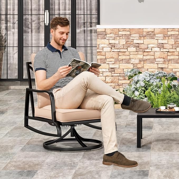 Soohow Patio Furniture Set, 4 Piece Outdoor Patio Furniture Set, 2 x Outdoor Swivel Chair, 1 x 2-Seats Sofa and 1 x Coffee Table, Metal Conversation Set for Porch, Balcony, and Backyard