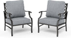 HERA'S HOUSE Outdoor Chairs Set of 2, 2 x Patio Chair with Grey Cushions, All Weather Outdoor Furniture for Lawn Garden Backyard Deck(Leg Chairs)