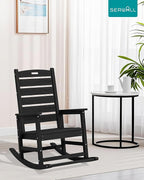 SERWALL Outdoor Rocking Chair Set of 2, Oversized Rocking Chair with Footboard for Adults, HDPE All Weather Rocking Chairs for Patio, 350lbs Weight Capacity, Black