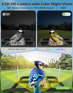 Smart Bird Feeder with Camera Solar Powered, 2.5K Live Video Bird House Camera, AI Identifies, Auto Capture & Notify, Motion Detection, Cloud Storage, Color Night Vision, Ideal Gift for Bird Watching