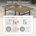 HERA'S HOUSE 7-Piece Outdoor Dining Set for 6, 64" Weather-Resistant Metal Patio Table with 6 Foldable Black Chairs, Perfect for Garden, Backyard, Porch & Lawn (Space-Saving Design)