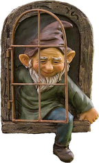 12 Inch Garden Gnome Statue Elf Outdoor Tree Sculpture, Elf Out The Door Tree Hugger, Funny Garden Yard Art Wall Fence Sculptures