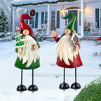 HONGLAND Outdoor Christmas Decorations, 2 PCS Metal Gnome Yard Art Christmas Gnomes 18 Inch Gnome Xmas Decorations for Outside Holiday Lawn Patio Yard Garden Decor