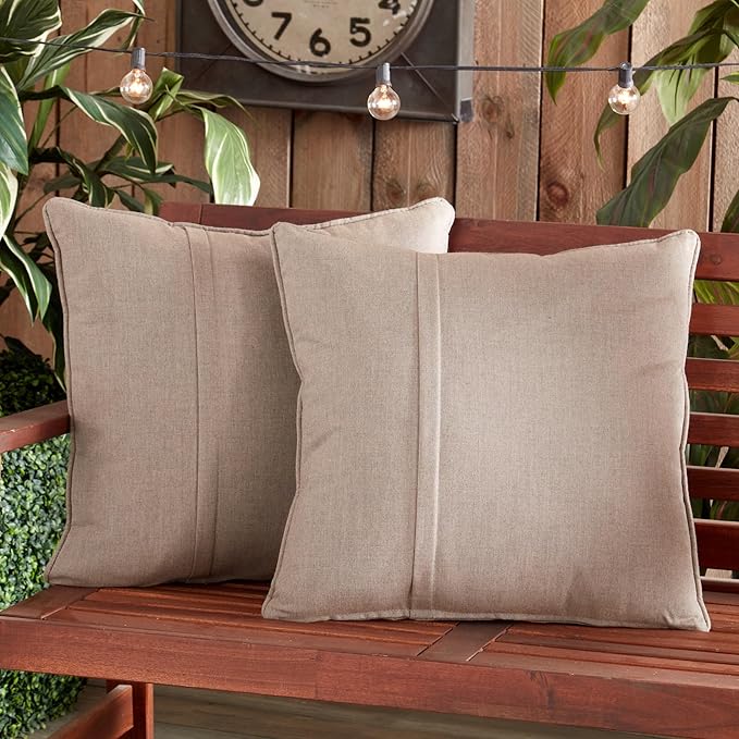 Greendale Home Fashions Sunbrella 20" Square Outdoor Throw Pillow with Removable Cover (Set of 2), Cast Shale 2 Count