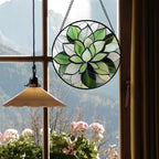 Stained Glass Window Hanging - Green Succulent Plants Suncatcher for Doors Garden Patio Floral Sun Catchers Decor Christmas Mother's Day Birthday Gifts for Women Men Mom Nana Friend 6.3 in