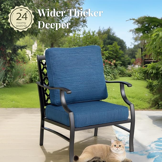 Patio Furniture Set 6 pcs, Outdoor Patio Furniture, 1 X 3-Seat Sofa, 2 X Single Chairs, 2 X Swivel Chairs, 1 X Coffee Table and 5.75" Extra Thick Cushion, Patio Conversation Set,Gemstone Blue