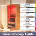 Woodbridge Infrared Home Sauna Room 1 Person Hemlock Wooden Indoor Sauna,7 Carbon 1560W/120V Heaters,with Led Color Therapy Light,Bluetooth Speaker,Tempered Glass,Touch-Tone Keypad and A Top Vent