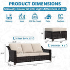 Vista Vibe 3 Pieces Outdoor Patio Conversation Furniture Set - 78" 3-seat Sofa | 2 Wicker Ottomans, Deep Seat Loveseat with Removable Cushions, Hand-Woven PE Rattan Couch, Lawn (Brown/Beige)