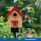 Wren Bird House, Premium Wooden Bird Houses for Outside, Classic Cabin Design Birdhouses for Outdoors, Hanging Bird House, Red-Breasted Nuthatch Wren Chickadee