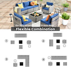 ovios 8 Pieces Patio Furniture Set, Outdoor Wicker Sectional Sofa with Swivel Chair Coffee Table, Modern Modular Deep Seat Rattan Couch Conversation Sets, Navy Blue