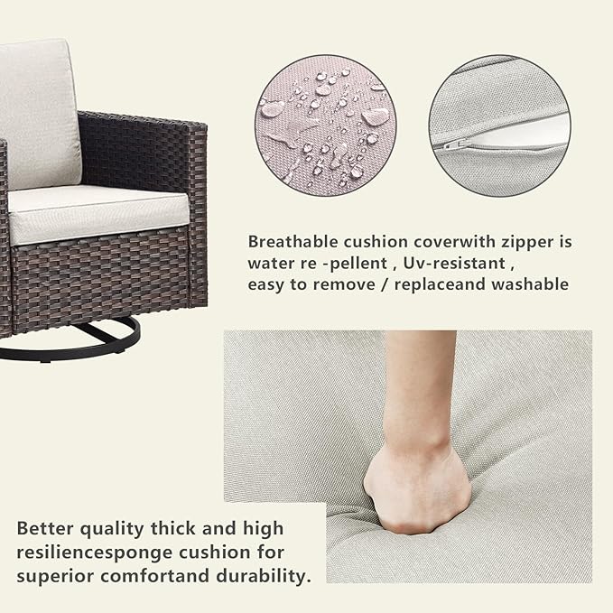Outdoor Patio Swivel Rocker Chairs - Wicker Patio Swivel Rocking Chairs Set of 2 with Waterproof Wicker,Comfortable Cushions and Sturdy Metal Frame for Outside Porch Deck Backyard(Brown/Beige)