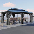 Aoxun 12'x20' Hardtop Gazebo, Aluminum Frame Permanent Pavilion with Curtains and Netting, Outdoor Polycarbonate Double Roof Canopy, Designed for Patio, Garden, Lawns, Gray