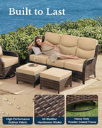 HILLGA Luxury Patio Furniture Set with 6-inch Thick Cushion, Outdoor Couch and High Back Swivel Rocker Patio Chairs, 6PCS Wicker Conversation Set for Deck Yard and Poolside, Beige (V2)