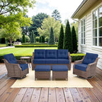 Belord High Back Outdoor Patio Furniture Set - Wicker Outdoor Swivel Rocker Patio Chairs with Sofa and Ottoman, All-Weather Patio Conversation Set for for Patio Deck Backyard