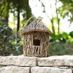 Twig-Covered Cylinder Birdhouse, 2.4" Entry for Medium Birds, Natural Branch Exterior & Waterproof Interior, Woodland Garden Backyard Decor