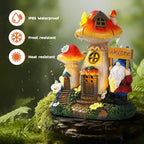 Json Solar Garden Statue Lights Mushroom Fairy House Figurine, Outdoor Memorial Garden Ornaments Waterproof Decoration for Outside Patio Yard Lawn Decor