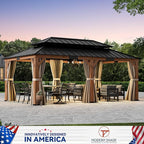 Modern Shade Rosewood Wood Gazebo 12' x 20', Cedar Framed Grill Gazebo with Double Galvanized Steel Roof, Mosquito Netting and Curtains, Permanent Hardtop with Sturdy Hooks for Garden, Backyard, Patio