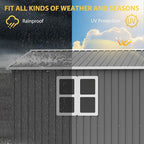 12x10 FT Shed Outdoor Storage Metal Large Garden Tool Sheds with Window Lockable Doors Sloping Roof Floor Frame Waterproof Steel Utility Equipment Shed for Backyard Patio Lawn Poolside, Grey