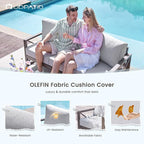 UDPATIO 5 Piece Faux Wood Aluminum Patio Furniture Set 6 Seats Modern Outdoor Furniture Patio Conversation Sets with Coffee Table for Balcony, Backyard, 600D Waterproof Cover Included, Light Grey