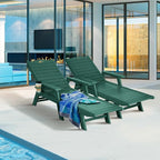 nalone Chaise Lounge Outdoor with 5-Position Adjustable Backrest, HDPE Lounge Chair for Outside Supports Up to 400 LBS, Pool Lounge Chairs for Patio Poolside Deck Beach Backyard (Green)