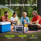 ALLPOWERS R1500 LITE 1600W/1056Wh & 3500+ Cycle LiFePO4 Battery with 4xAC Outlets, 650W MPPT, and UPS <15ms for Home, RV, Outdoor. (R1500 LITE+SP039-600W)