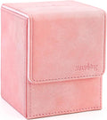 Magic Card Deck Box for MTG Single Deck Card Box fits 100+ TCG Sleeved Cards Soft Leather Card Box Top loading Card Boxes Magic Gift for MTG TCG CCG (Vertical,Pink)