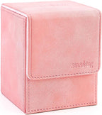 Magic Card Deck Box for MTG Single Deck Card Box fits 100+ TCG Sleeved Cards Soft Leather Card Box Top loading Card Boxes Magic Gift for MTG TCG CCG (Vertical,Pink)