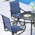 MFSTUDIO Outdoor Swivel Patio Dining Chairs Set of 2, High Back Padded Textilene Patio Chairs for Balcony, Backyad, Deck, Garden (Padded Navy Fabric,Black Frame)