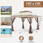 11x11 Outdoor Pop up Gazebo Tent with Mesh Walls for Patio, Lawn, Backyard and Deck, Beige