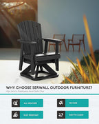 SERWALL Adirondack Swivel Glider Chair, HDPE Swivel Glider Set of 4 for Outdoor, All-Weather Glider Rocking Chair for Porch, Balcony, Black