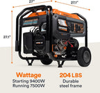 Generac 9,400 Starting Watt Dual Fuel Portable Generator - Electric Start - Gas or Propane Powered - Home Backup or Jobsite - Quiet, Long Runtime, Emergency Power - 49-State Compliant
