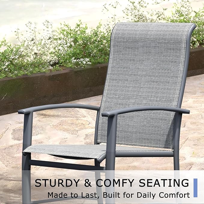 Outdoor Dining Chairs Set of 8, Stackable Patio Chairs with Metal Frame & Textilene Fabric, Perfect for Patio Garden Deck, Grey